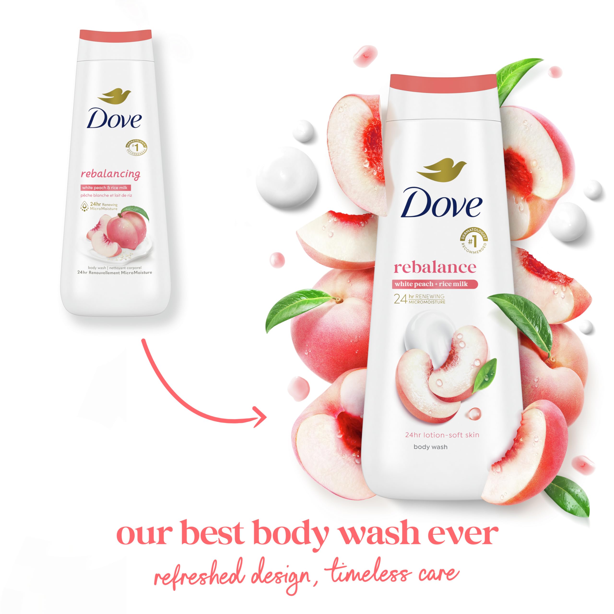 Foto 3 | Gel De Baño Dove Rebalance White Peach & Rice Milk 600 Ml - Venta Internacional.