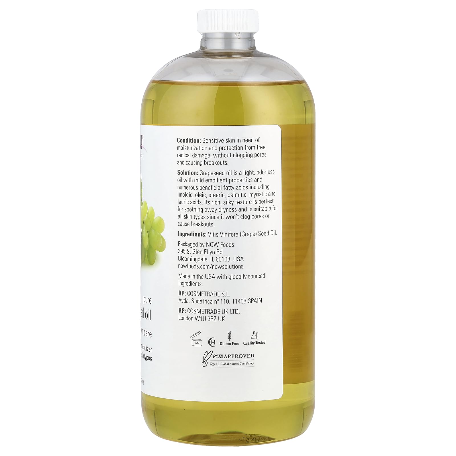 Foto 3 pulgar | Aceite De Semilla De Uva Now Solutions Skin Care Piel Sensible 1l - Venta Internacional.