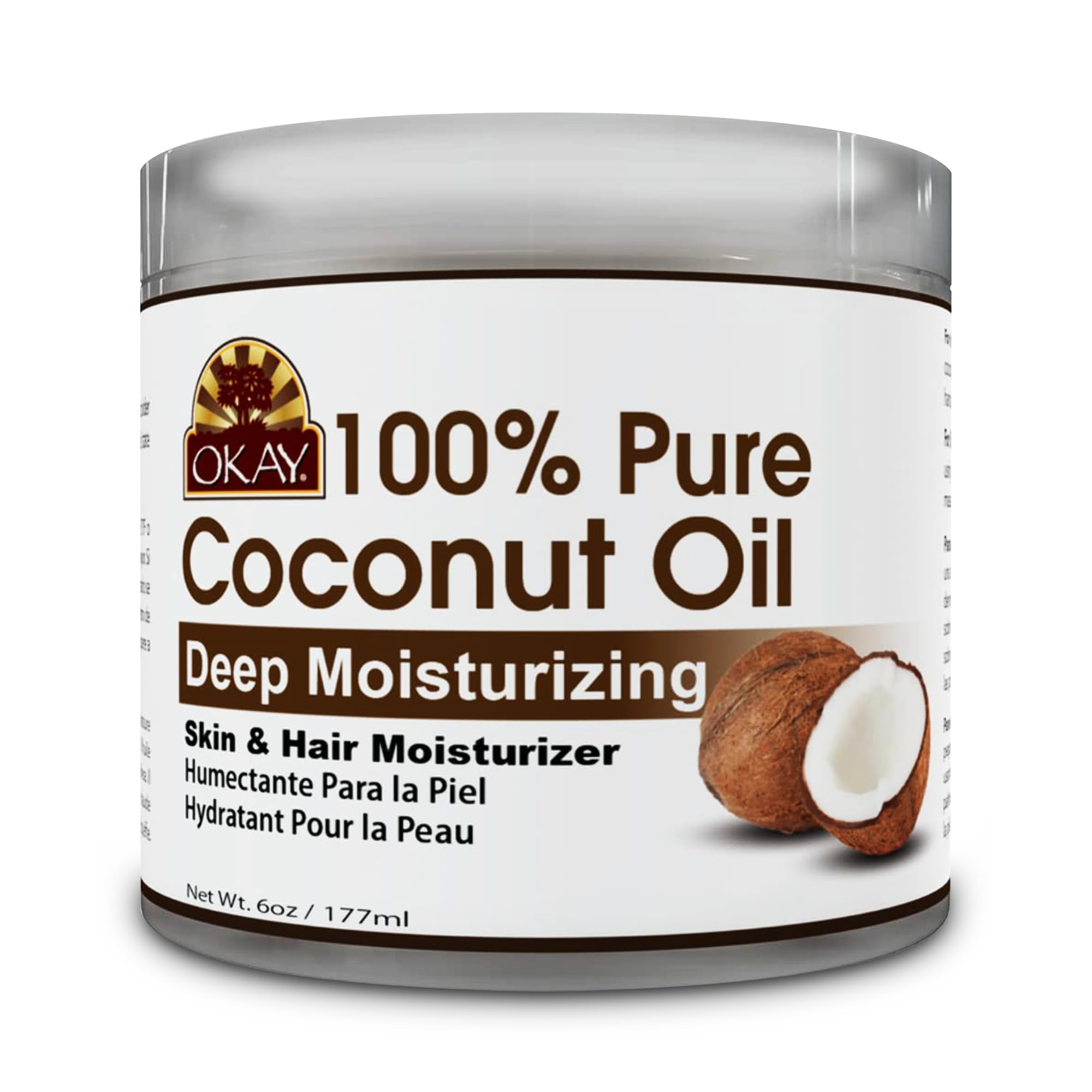 Aceite De Coco Okay 100% Puro Para El Cabello Y La Piel, Bote De 180 Ml, Paquete De 1 - Venta Internacional.