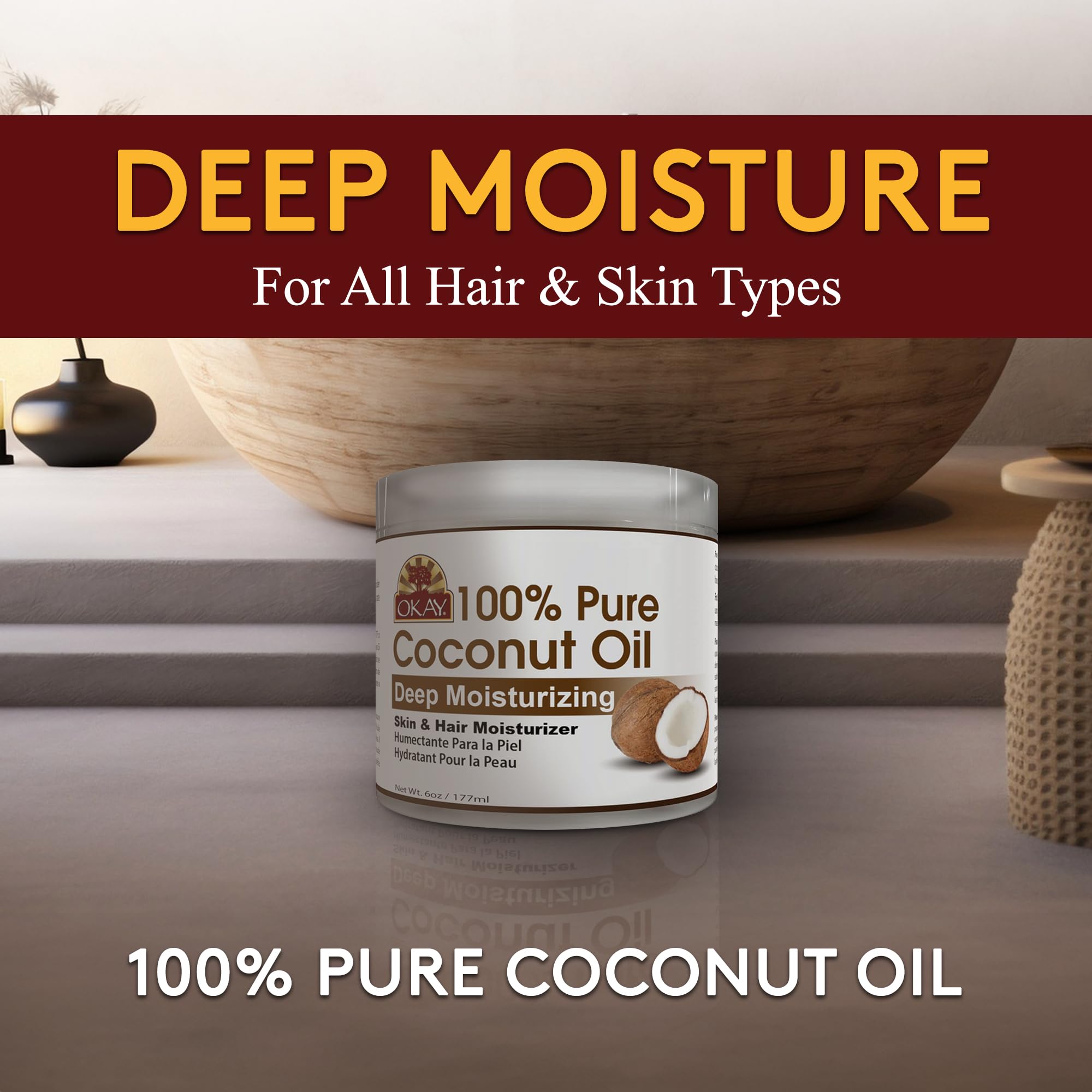 Foto 2 | Aceite De Coco Okay 100% Puro Para El Cabello Y La Piel, Bote De 180 Ml, Paquete De 1 - Venta Internacional.