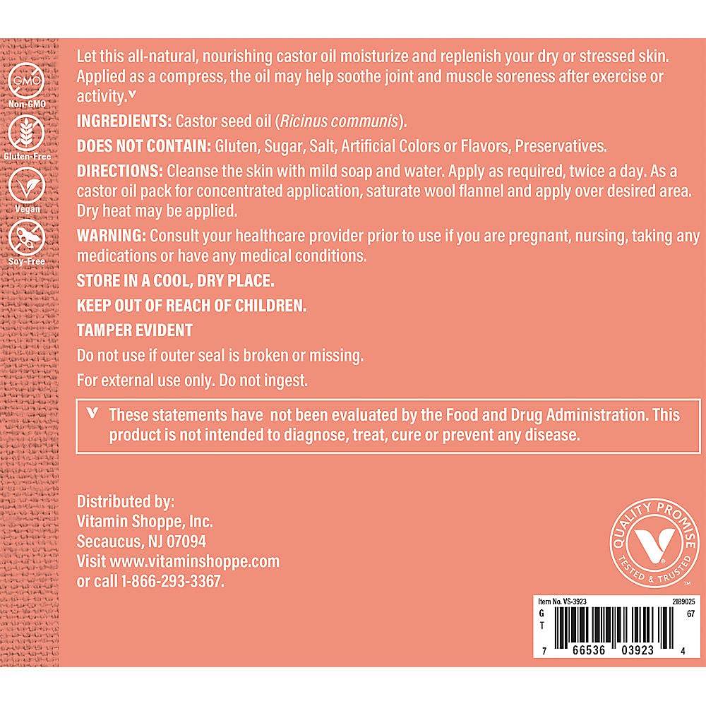 Foto 4 pulgar | Aceite De Ricino The Vitamin Shoppe 100% Puro, 960 Ml, Para Piel Suave - Venta Internacional.