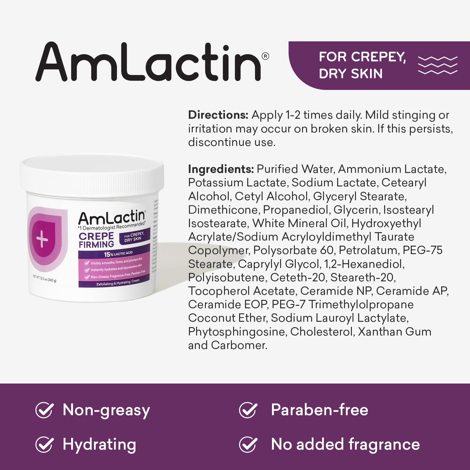 Foto 6 pulgar | Crema Corporal Amlactin Crepe Reafirmante Con 15% De Ácido Láctico 360 Ml - Venta Internacional.