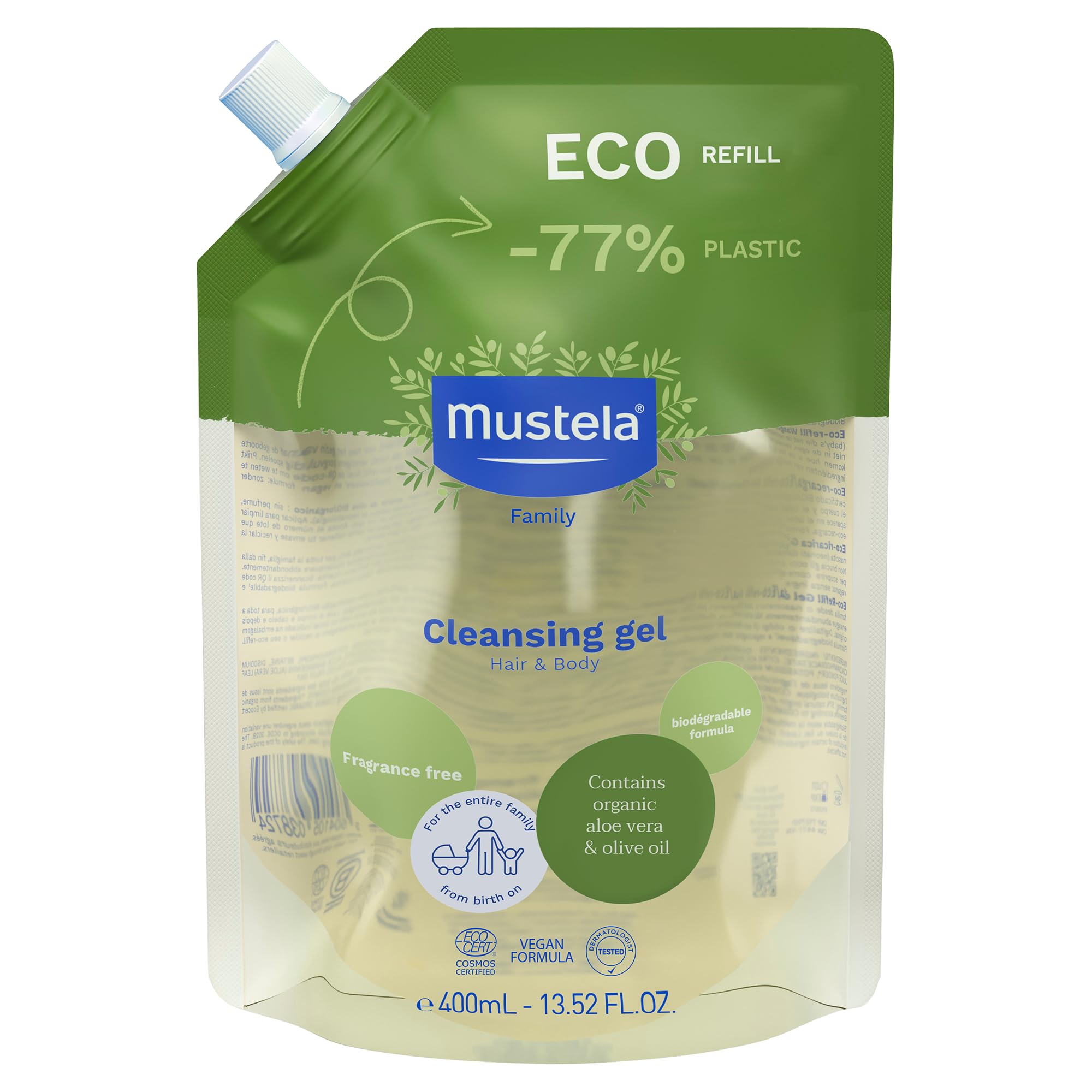Foto 2 pulgar | Gel Limpiador Mustela Certificado Orgánico Eco-refill 400 Ml - Venta Internacional.