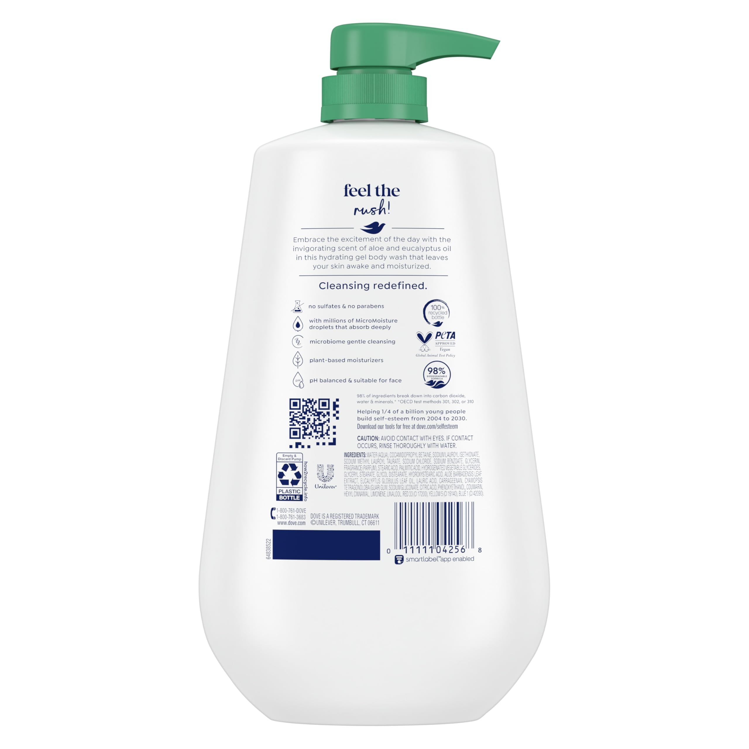 Foto 2 | Gel De Baño Dove Invigorate Con Aloe Y Eucalipto  900 Ml  Con Bomba - Venta Internacional.