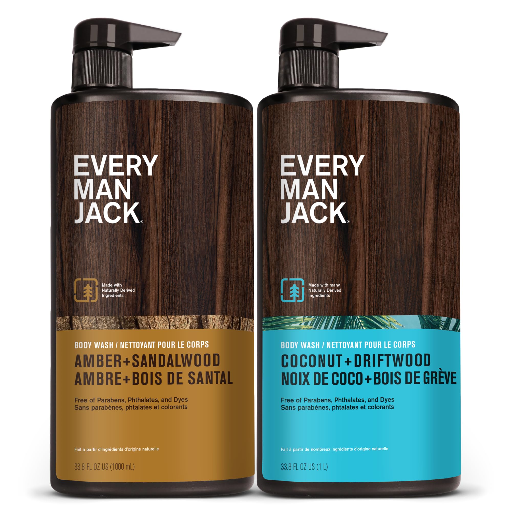 Gel De Baño Every Man Jack Coconut + Driftwood & Amber  1 Litro  Paquete De 2 - Venta Internacional.
