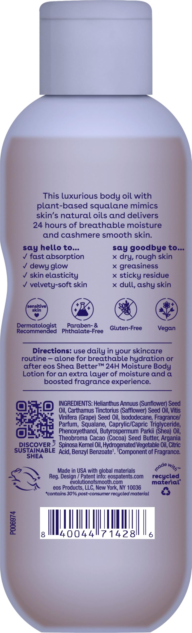 Foto 7 pulgar | Aceite Corporal Eos Cashmere Vainilla  180 Ml  24 Horas  Con Escualano Hidratante - Venta Internacional.