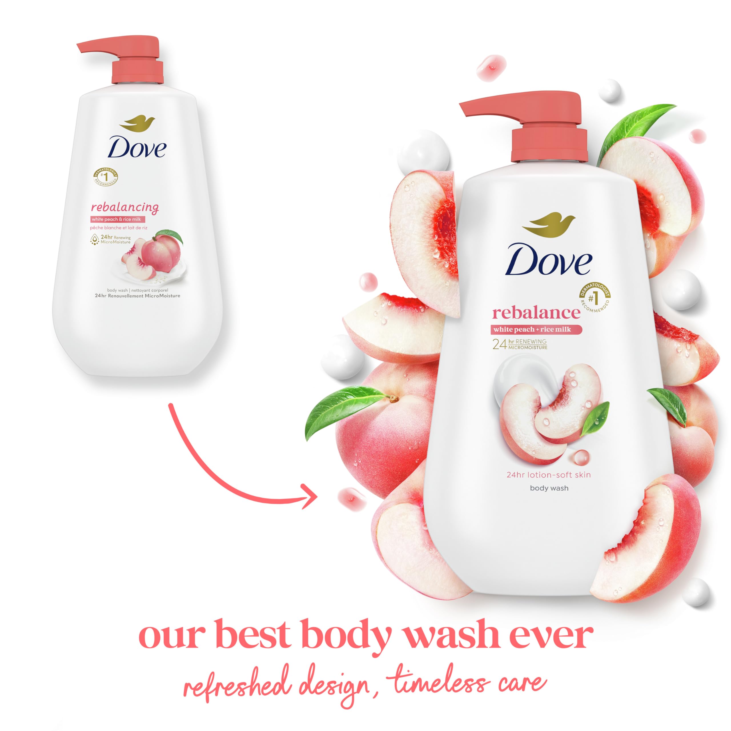 Foto 4 pulgar | Gel De Baño Dove Rebalance White Peach & Rice Milk 900 Ml - Venta Internacional.