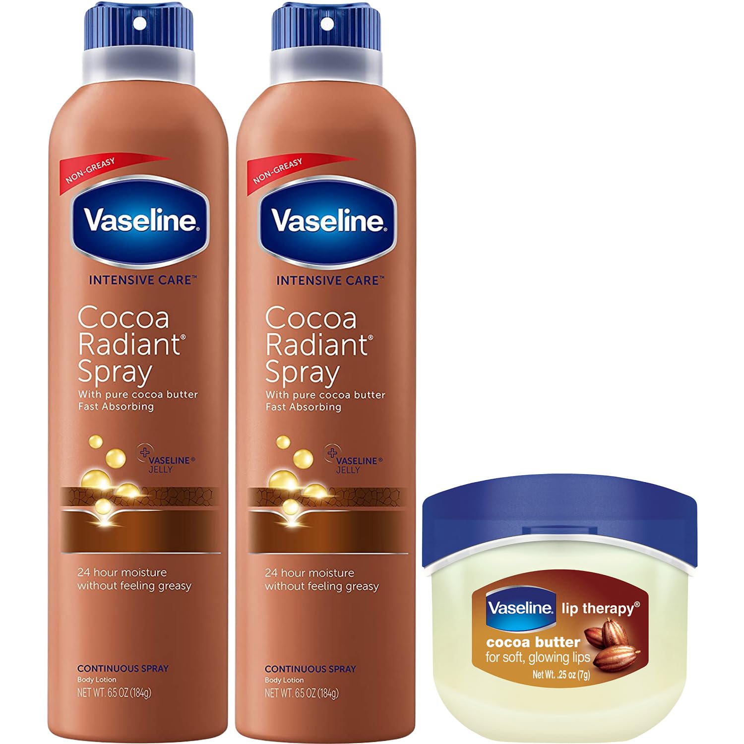 Loción Corporal Vaseline Cocoa Radiant Spray  Paquete De 2 Unidades Con Terapia Labial - Venta Internacional.