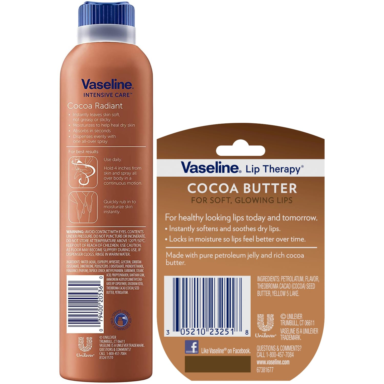 Foto 3 pulgar | Loción Corporal Vaseline Cocoa Radiant Spray  Paquete De 2 Unidades Con Terapia Labial - Venta Internacional.