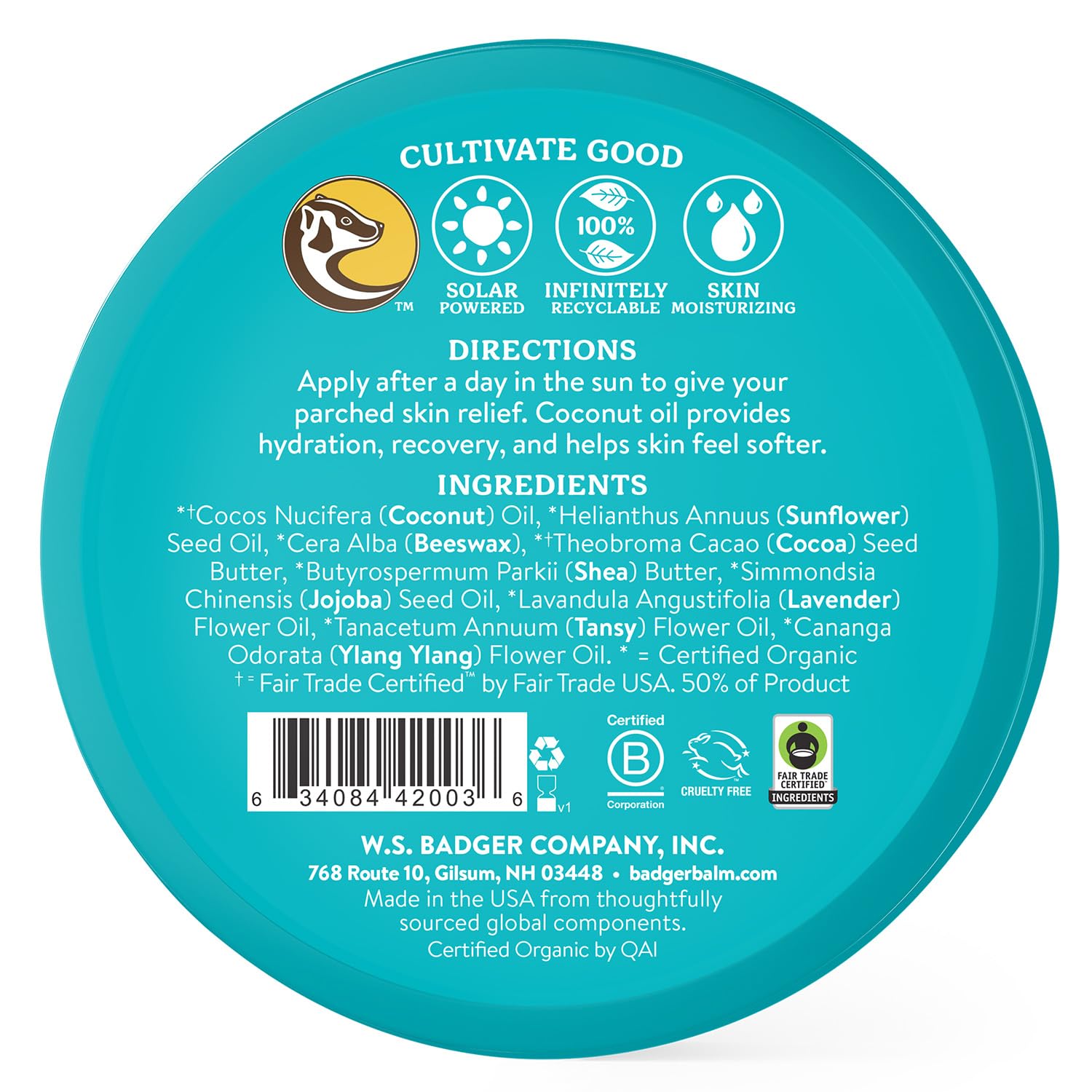 Foto 2 | Bálsamo Para Después Del Sol Badger Coconut Con Manteca De Cacao Orgánica 60 Ml - Venta Internacional.