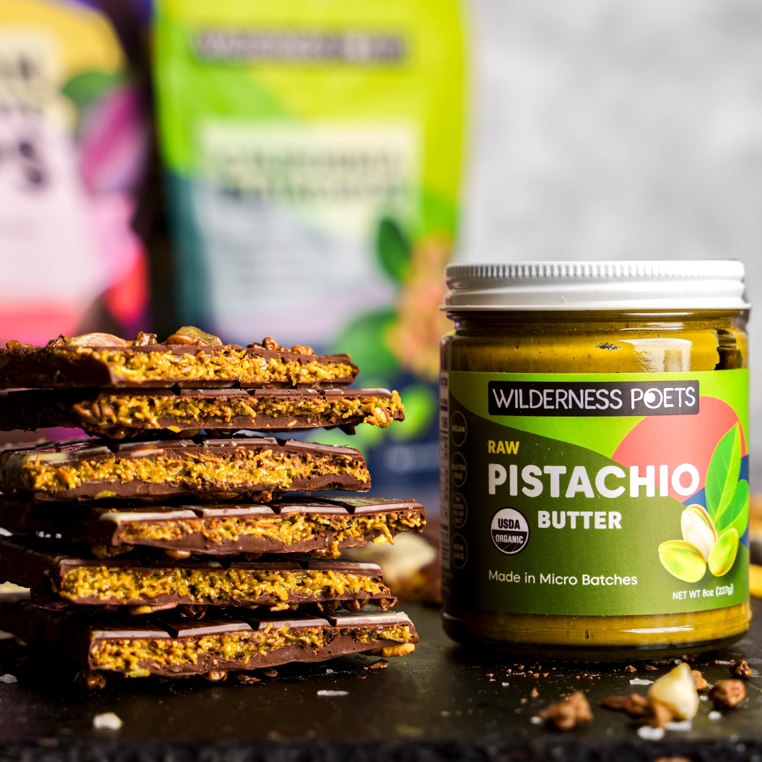 Foto 2 | Manteca De Pistacho Wilderness Poets Organic Raw  Tarro De Vidrio De 240 Ml - Venta Internacional.
