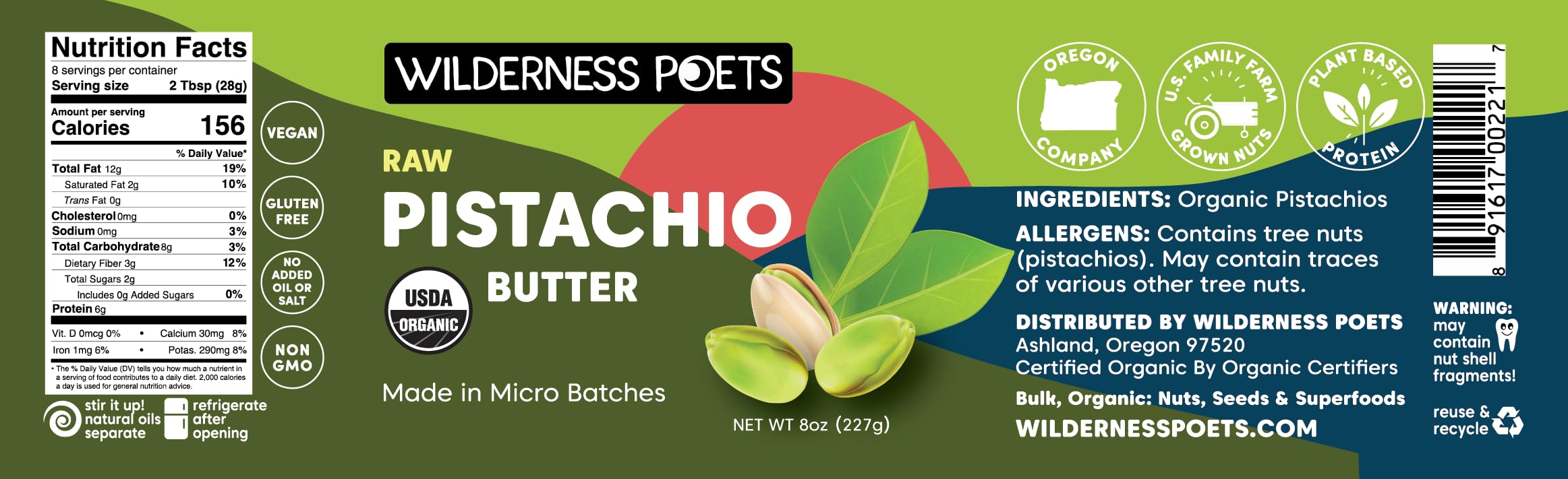 Foto 7 pulgar | Manteca De Pistacho Wilderness Poets Organic Raw  Tarro De Vidrio De 240 Ml - Venta Internacional.