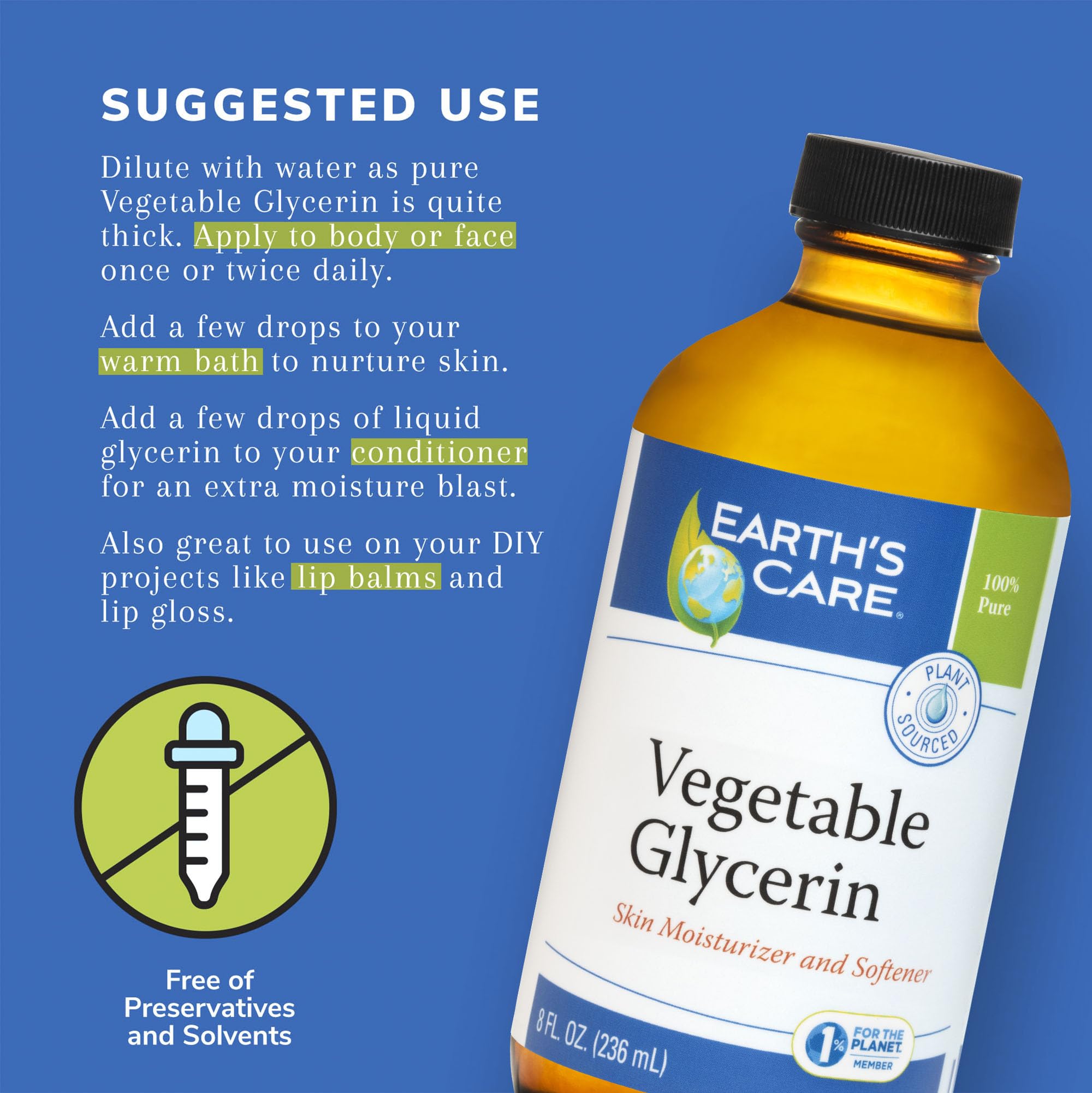 Foto 4 | Glicerina Vegetal Earth's Care 100% Pura Para La Piel Del Cabello  240 Ml - Venta Internacional.