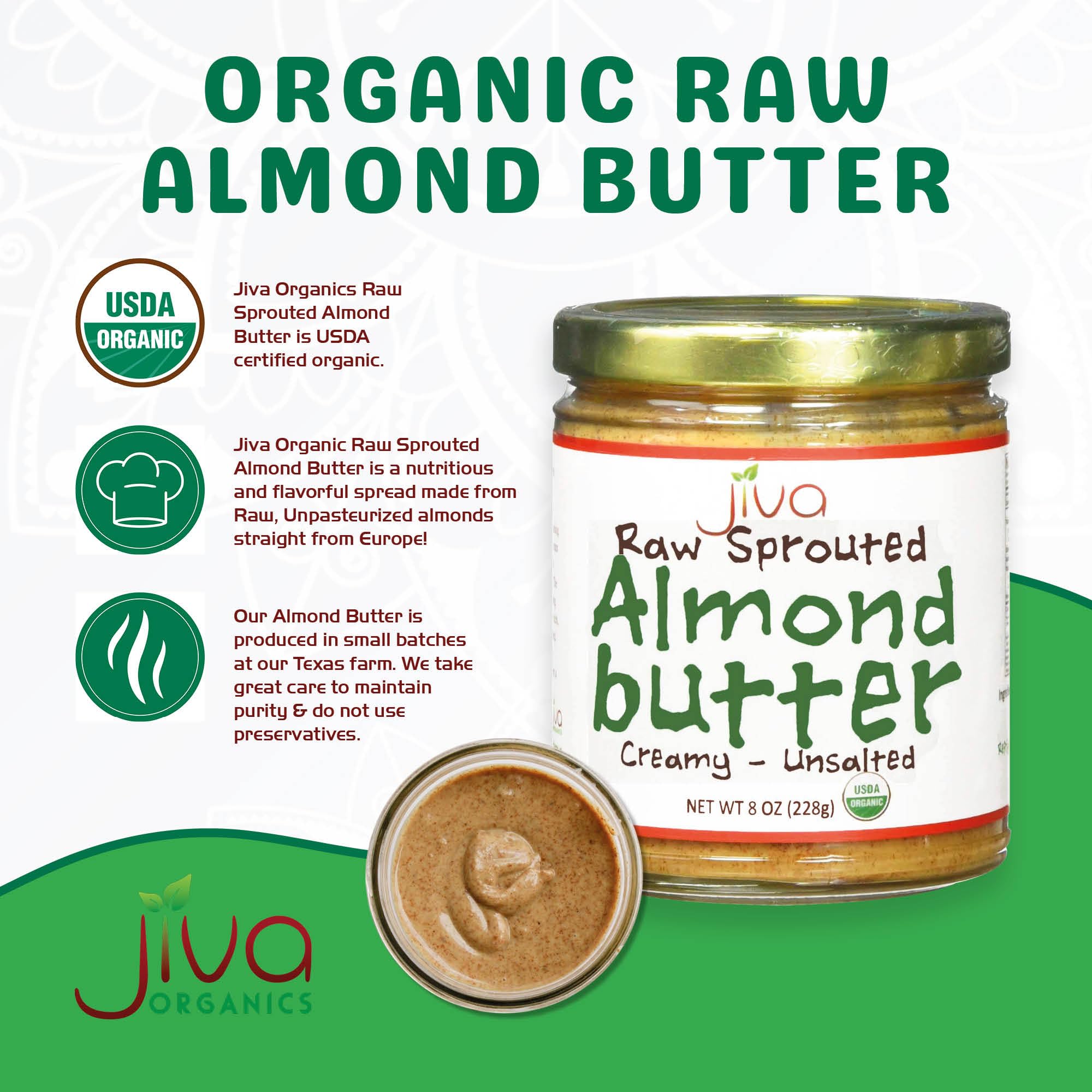 Foto 2 | Mantequilla De Almendras Jiva Organics Raw Sprouted Organic  Tarro De 240 Ml - Venta Internacional.