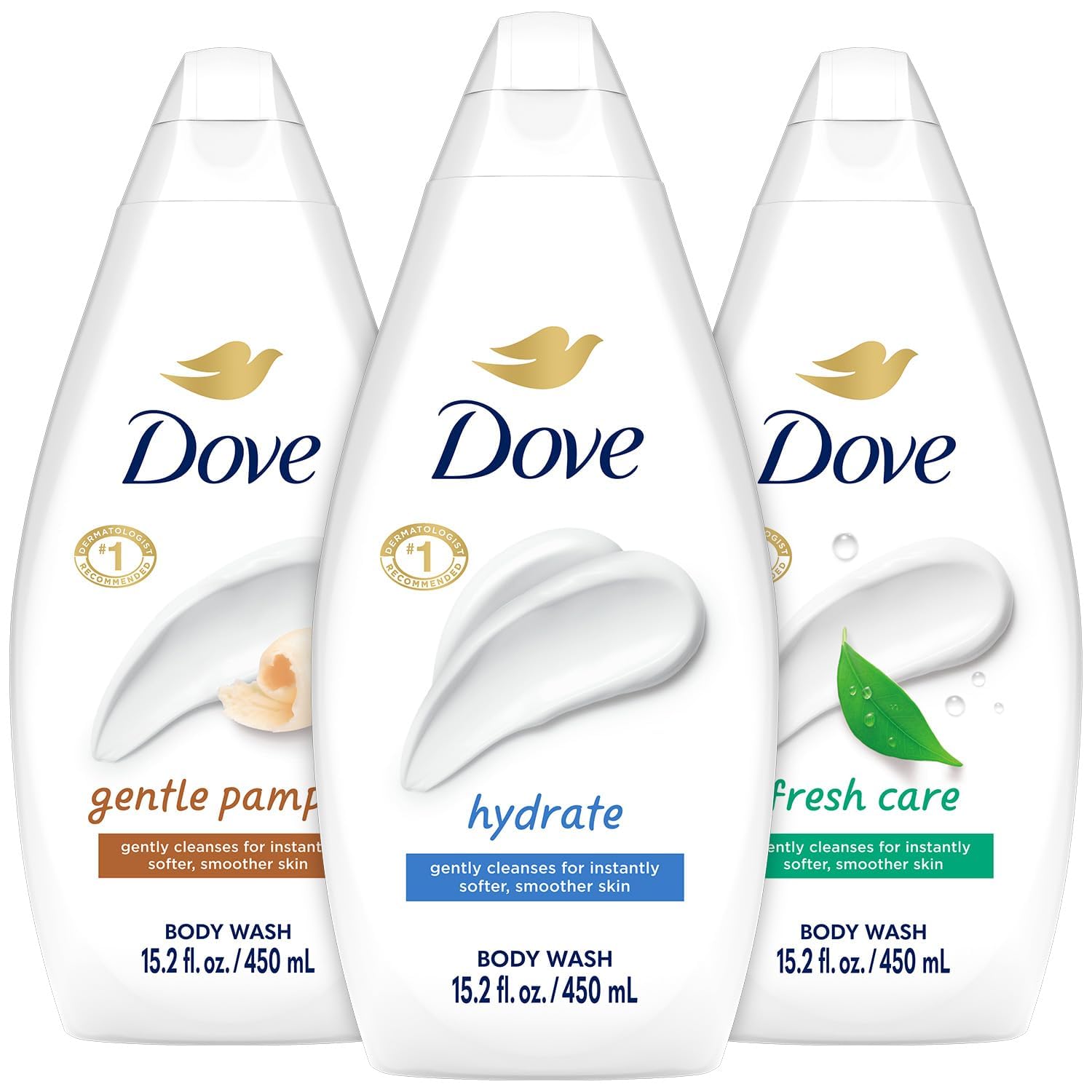Foto 1 | Gel De Baño Dove Variety Hydrate  Paquete De 3 Unidades  Fresh Care  450 Ml - Venta Internacional.