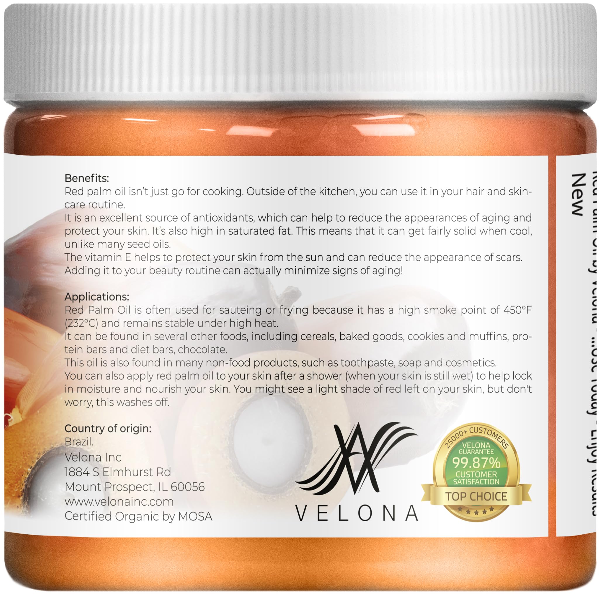 Foto 5 pulgar | Aceite De Palma Roja Velona  Orgánico Usda  473 Ml  De Grado Alimenticio Y Cosmético - Venta Internacional.