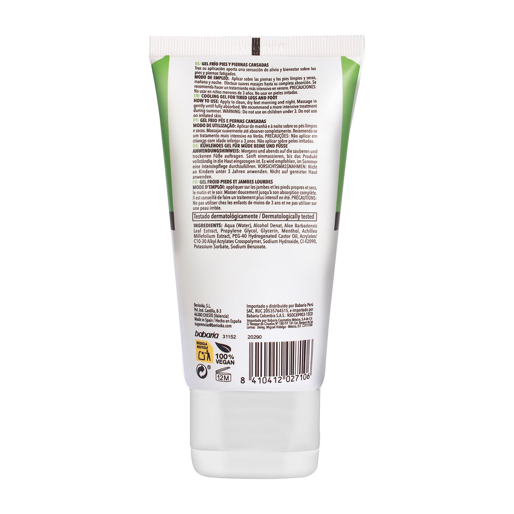 Foto 6 pulgar | Gel Refrescante Babaria Para Piernas Y Pies Con Aceite De Ricino Y Aloe - Venta Internacional.