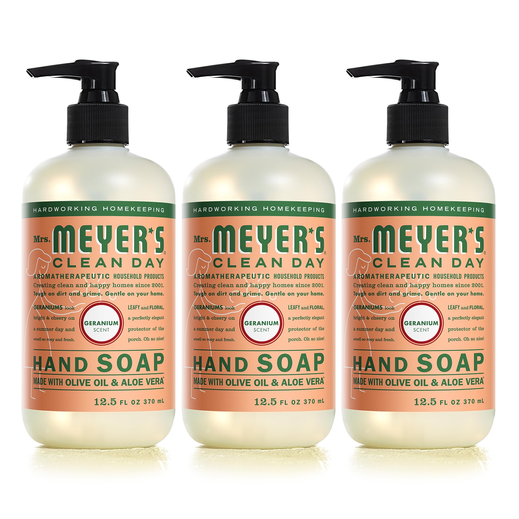 Jabón De Manos Mrs. Meyer's Clean Day Geranium 370 Ml, Paquete De 3 - Venta Internacional.