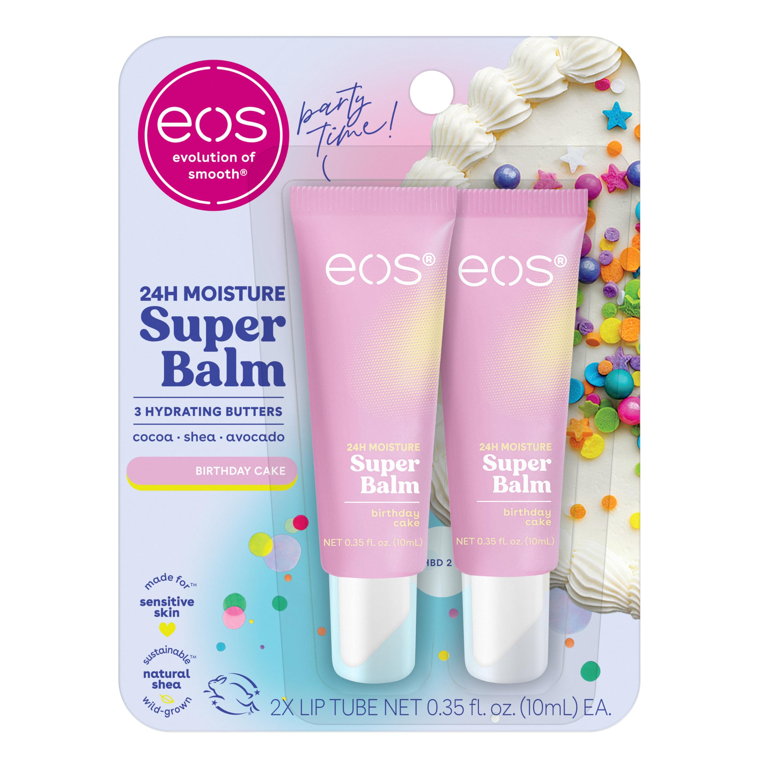 Foto 2 pulgar | Lip Balm Eos 24h Moisture Super Balm Tarta De Cumpleaños, 10 Ml, Paquete De 2 - Venta Internacional.