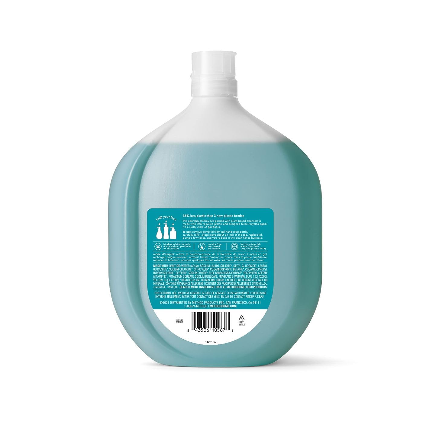 Foto 2 | Jabón De Manos En Gel Refill Method Waterfall, 1 L (paquete De 4) - Venta Internacional.