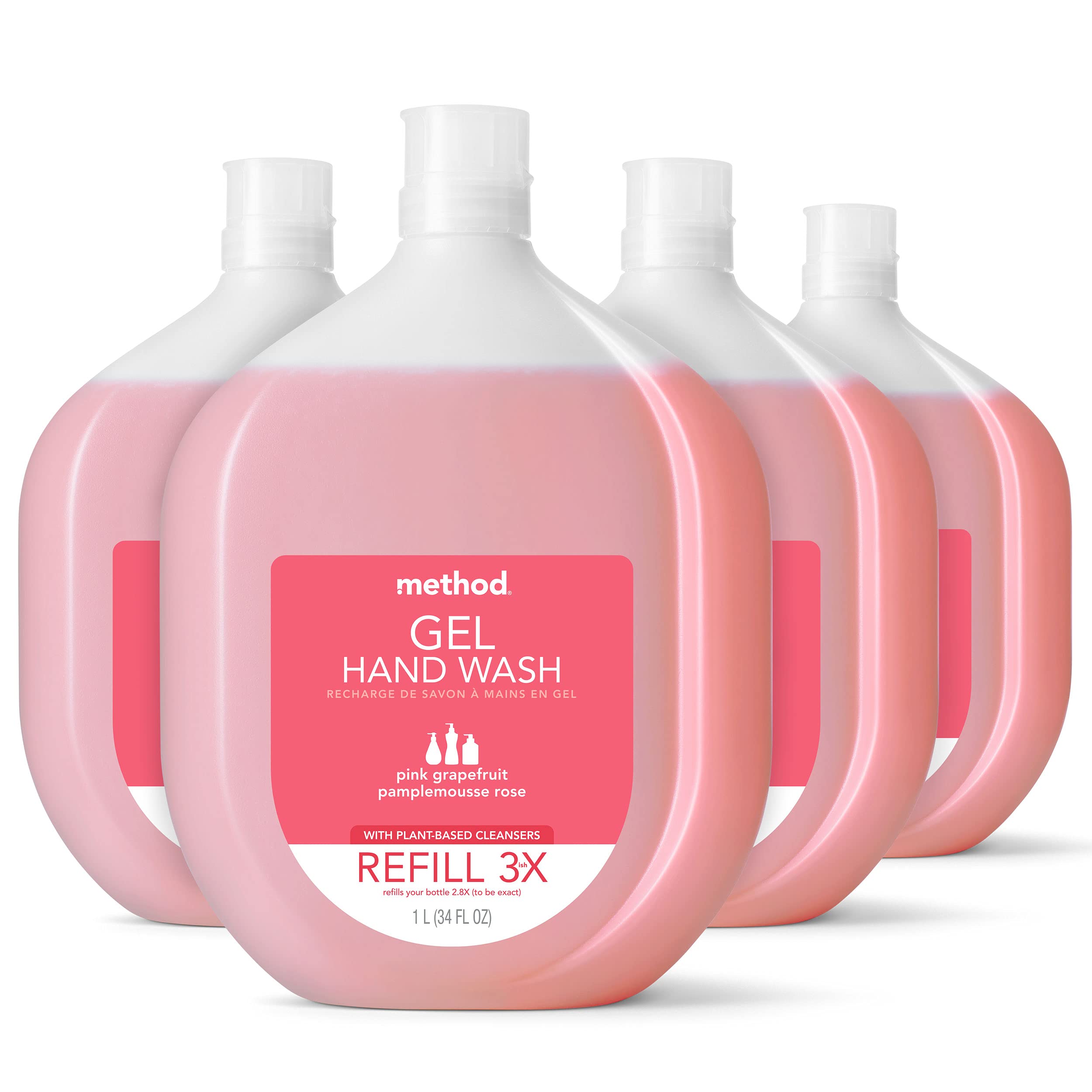 Método De Recarga De Jabón Para Manos En Gel Con Pomelo Rosa, 1 Litro, Paquete De 4 - Venta Internacional.