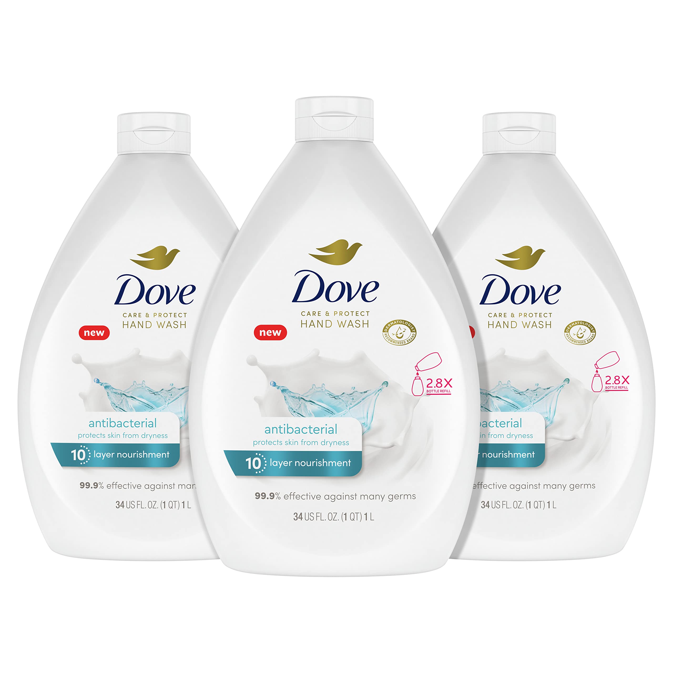 Foto 2 pulgar | Hand Wash Dove Antibacterial Care & Protect, 1 Litro, Paquete De 3 - Venta Internacional.