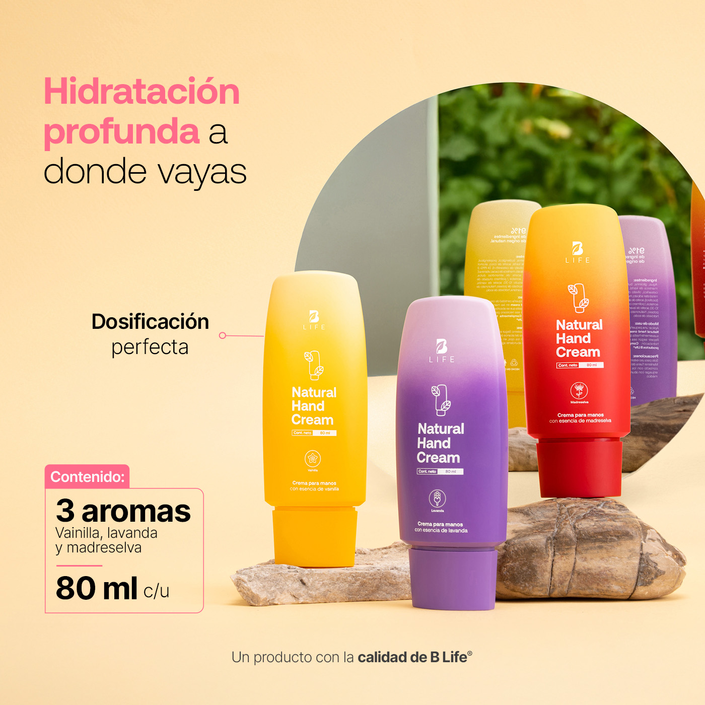 Foto 5 | Kit 3 Cremas para Manos Mix de Esencias 80 ml con Vitamina E y Niacinamida Natural Hand Cream B Life