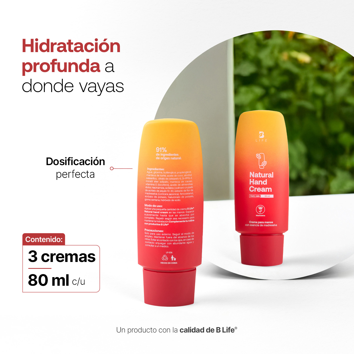 Foto 6 pulgar | Kit 3 Cremas para Manos Aroma Madreselva 80 ml con Vitamina E y Niacinamida Natural Hand Cream B Life.