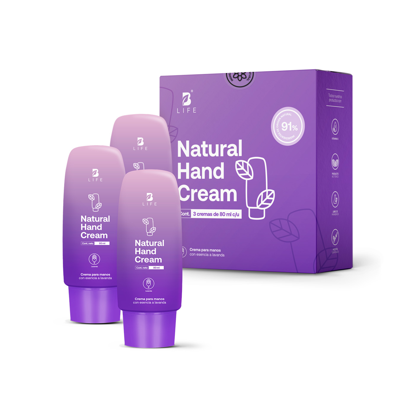 Kit 3 Cremas para Manos B Life Lavanda 80 Ml