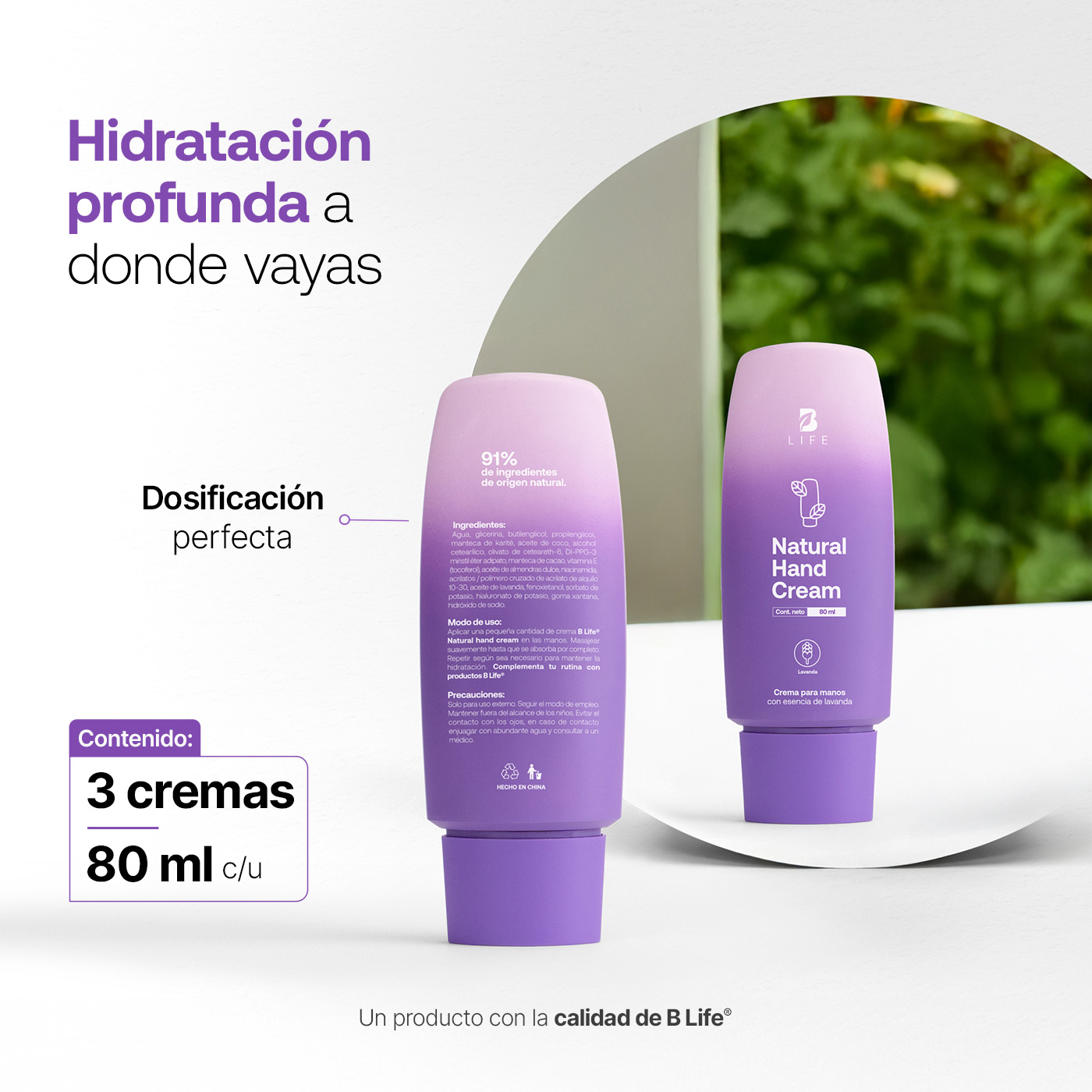 Foto 7 pulgar | Kit 3 Cremas para Manos Aroma Lavanda 80 ml con Vitamina E y Niacinamida Natural Hand Cream B Life