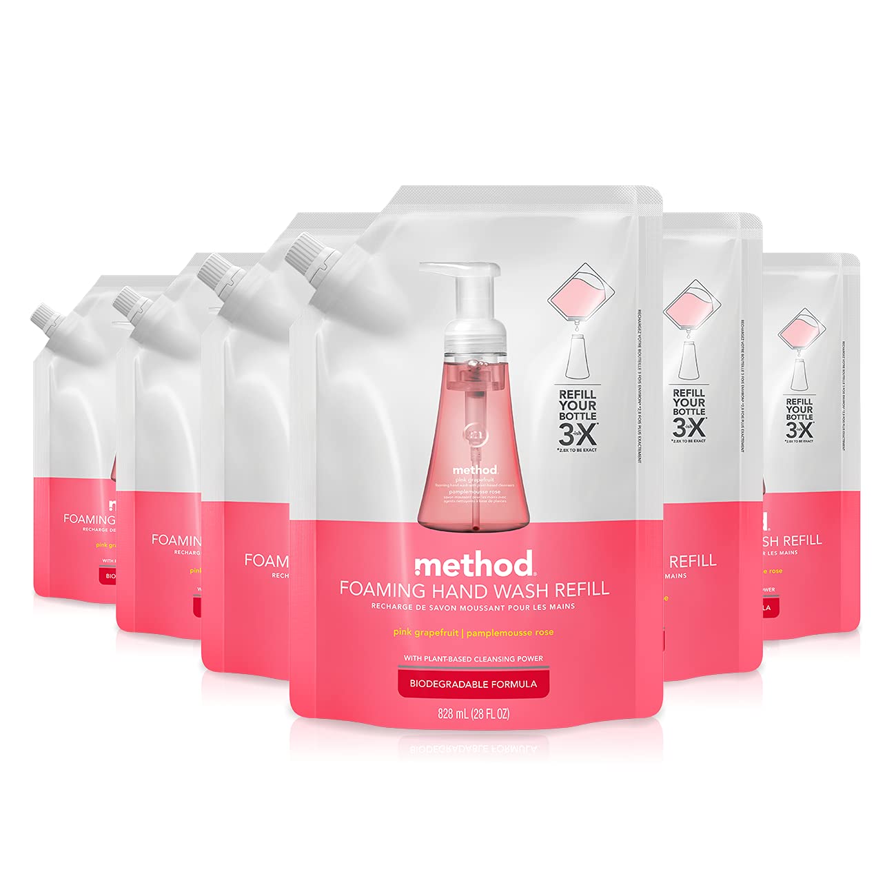 Método De Recarga De Jabón Espumoso Para Manos, Pomelo Rosa, 828 Ml, 6 Unidades - Venta Internacional.