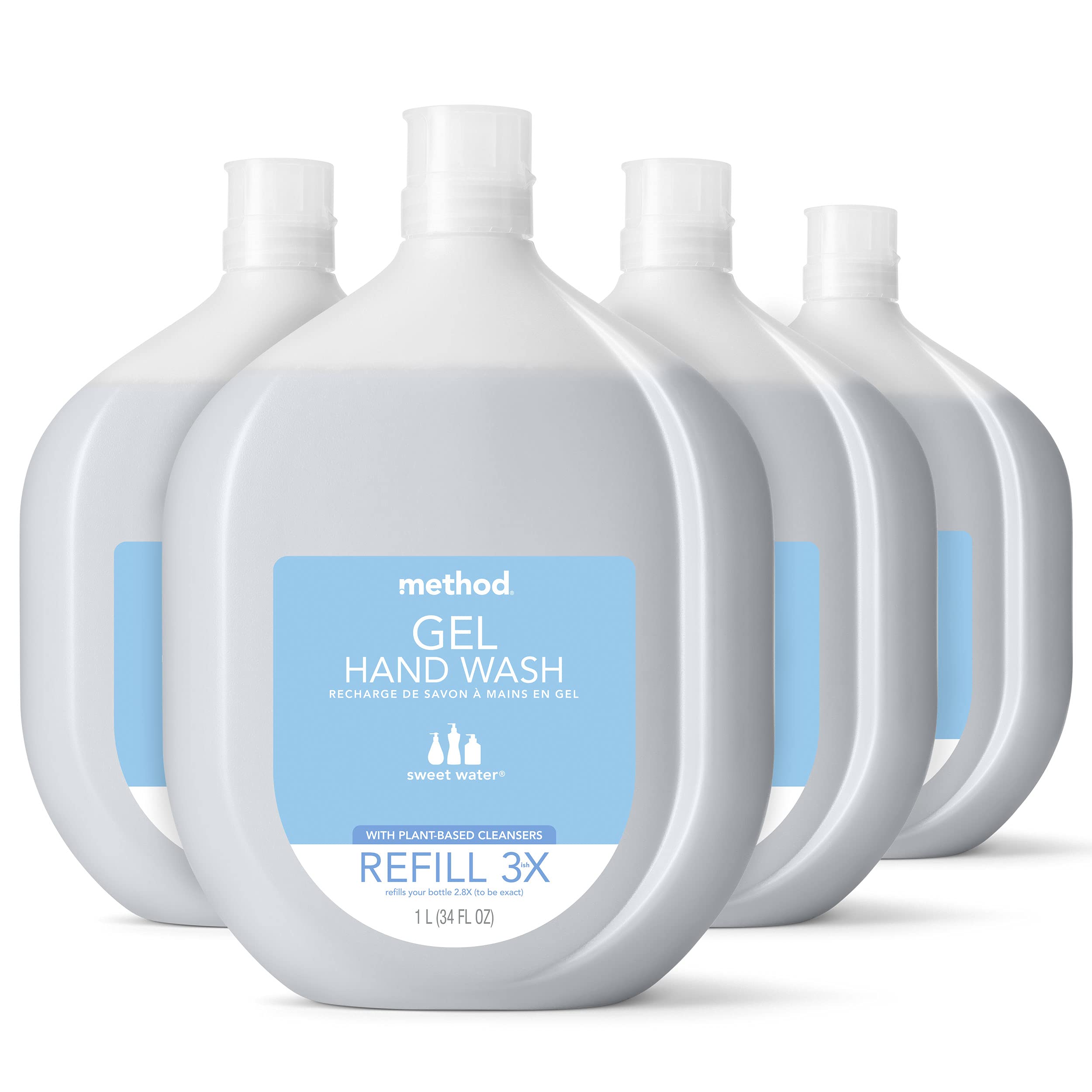 Jabón De Manos En Gel, Método De Recarga, Agua Dulce, 1 Litro (paquete De 4) - Venta Internacional.