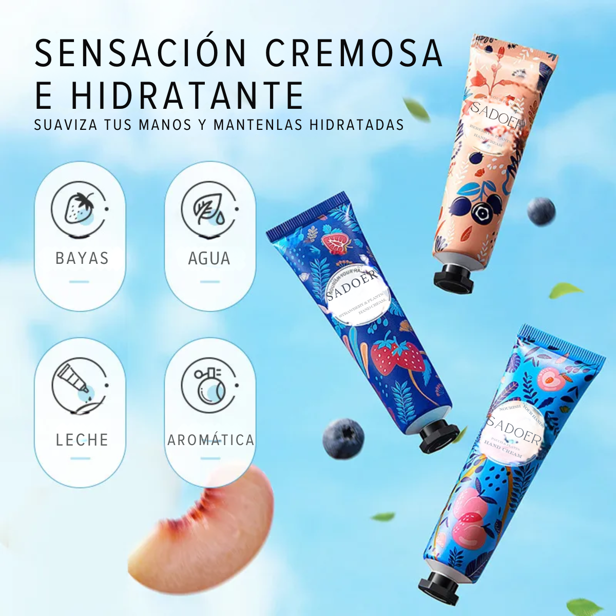 Foto 5 pulgar | Set 3 Cremas Para Manos Hidratante Blueberry Fresa Durazno