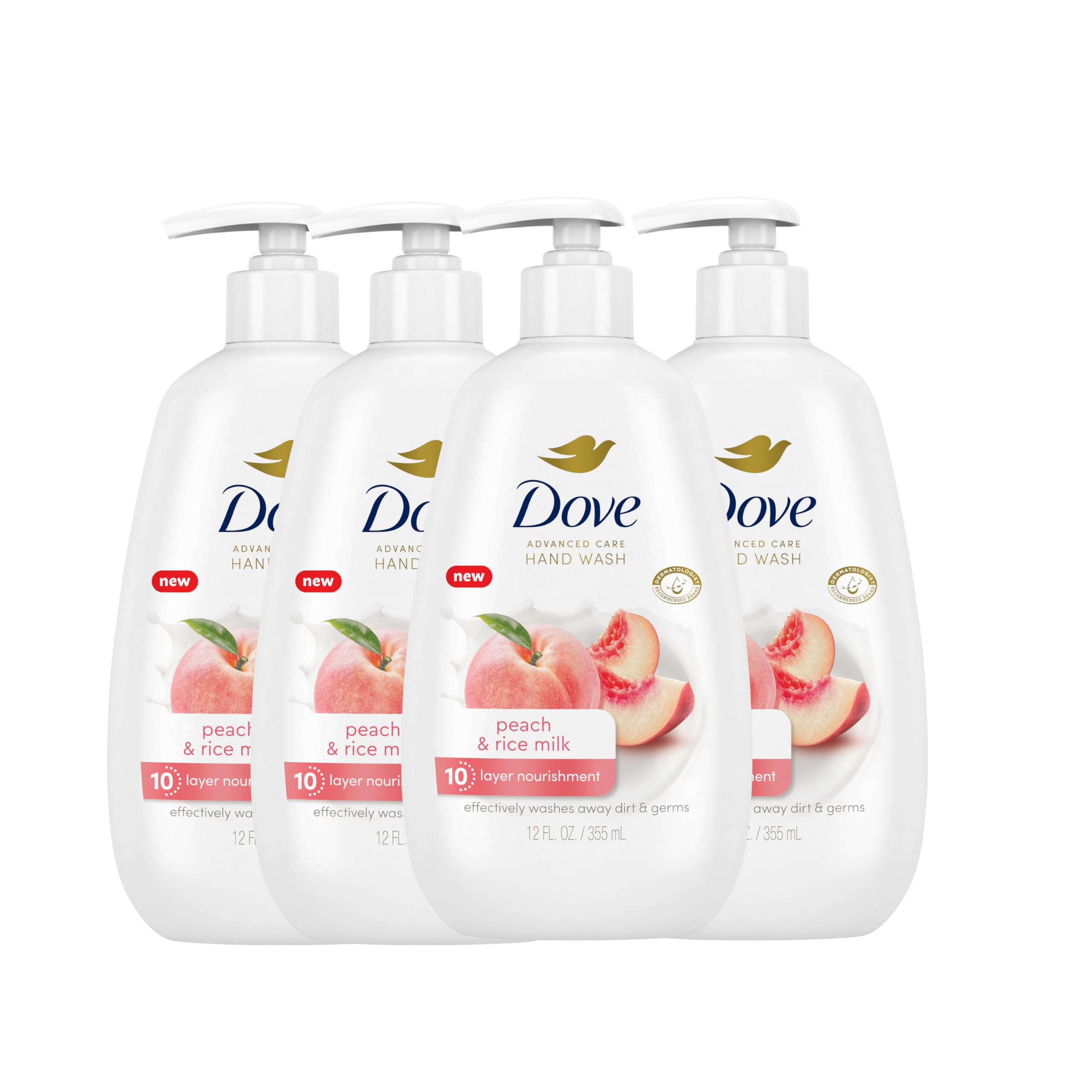 Lavado A Mano Dove Advanced Care Leche De Melocotón Y Arroz  4 X 250 Ml - Venta Internacional.