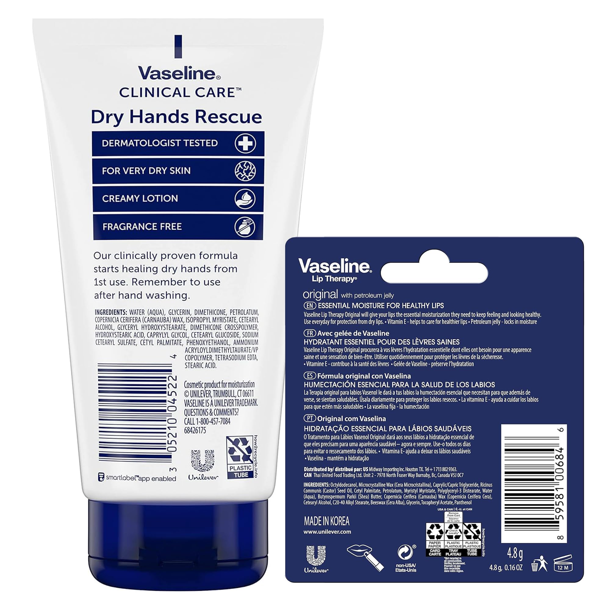 Foto 3 pulgar | Crema Para Manos Vaseline Dry Hands Rescue 150 Ml X 2 y Bálsamo Labial - Venta Internacional