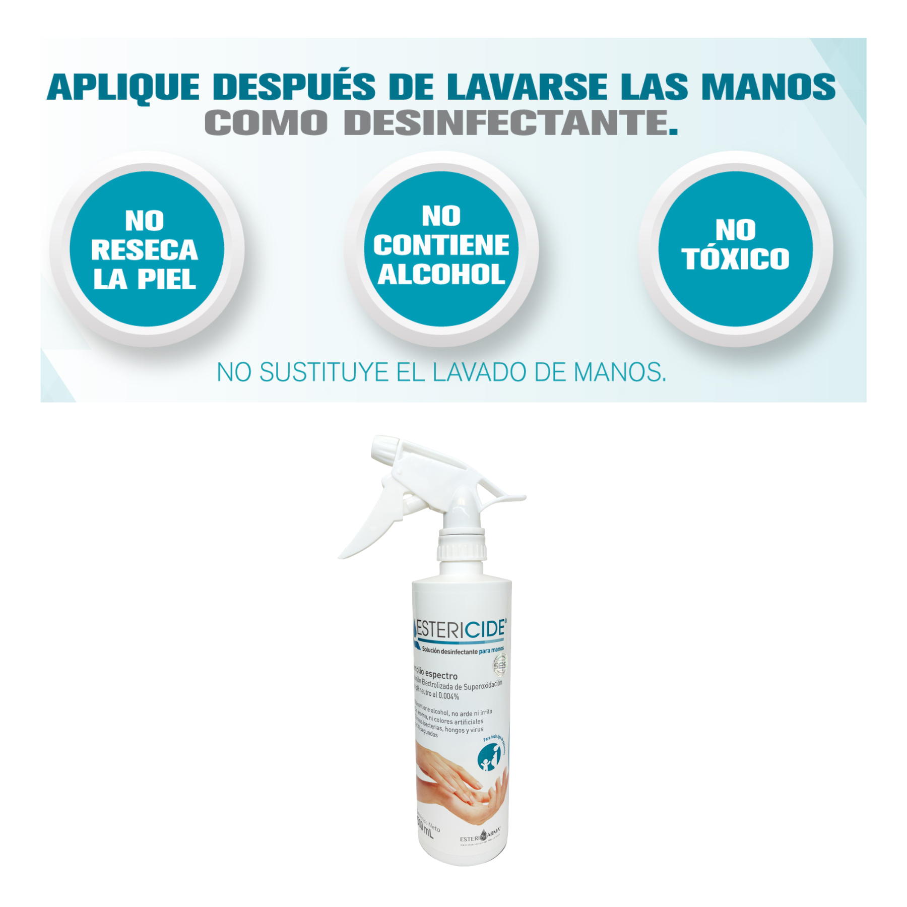 Foto 4 pulgar | Estericide Solución Desinfectante Para Manos Con Atomizador  Acción Antimicrobiana De 500ml