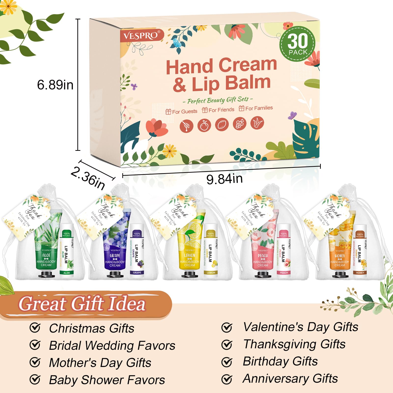 Foto 5 | Set De Regalo Vespro  Loción Para Manos Y Bálsamo Labial  30 Juegos Con Bolsas - Venta Internacional.