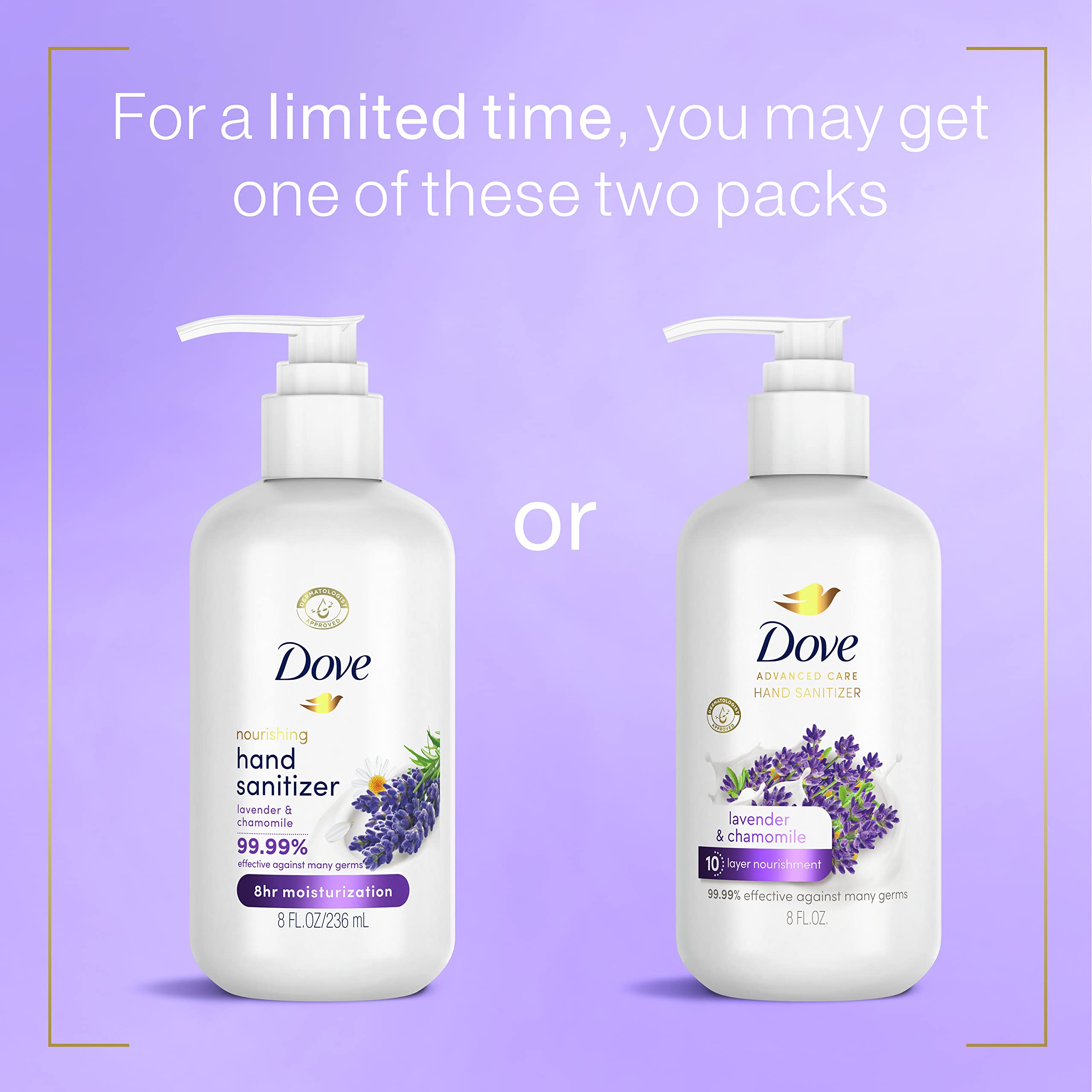 Foto 3 pulgar | Desinfectante De Manos Dove Advanced Care Lavanda Y Manzanilla 240 Ml X4 - Venta Internacional.