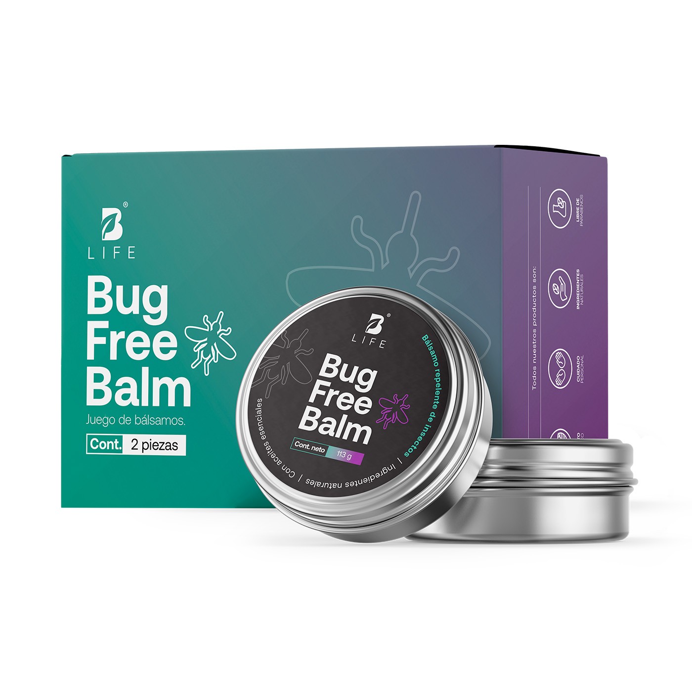 Foto 1 | Set De 2 Bálsamos Anti-picaduras De Insectos Natural 113g C/u. Bug Free Balm. B Life