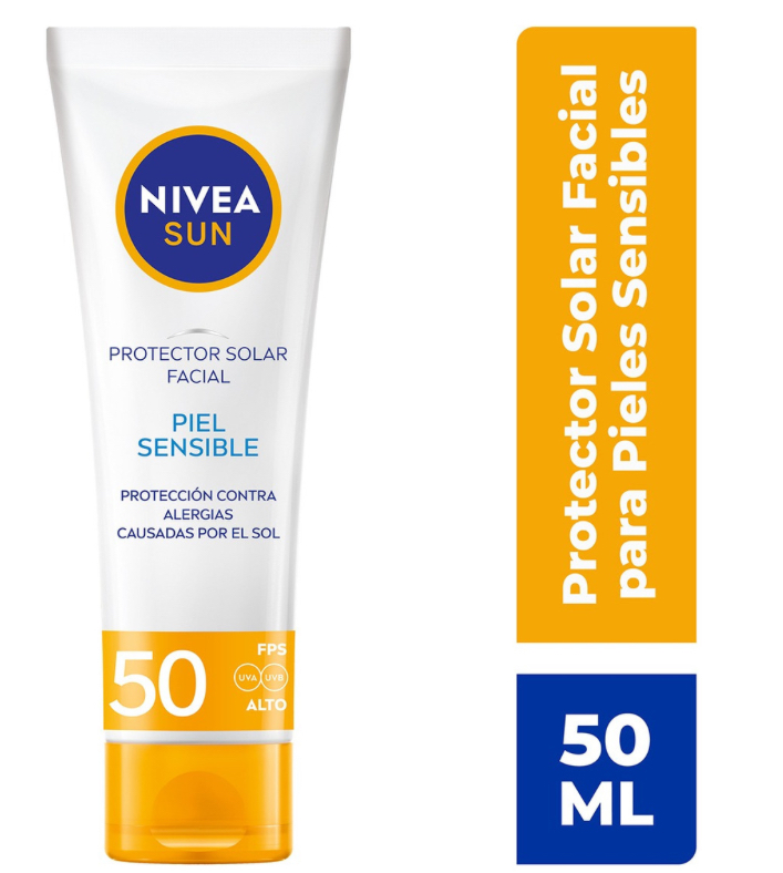 Foto 2 pulgar | Protector Solar Facial Nivea Sun Piel Sensible 50 Fps 50 Ml