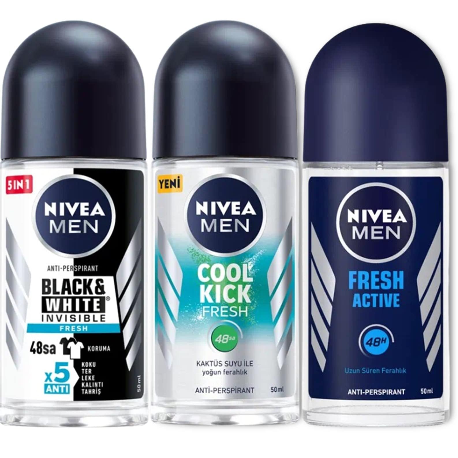 Foto 2 pulgar | Desodorante Nivea Cool Kick Fresh En Blanco Y Negro Fresh Men 50 Ml X3 - Venta Internacional.