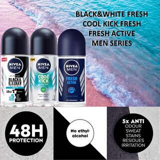 Foto 2 | Desodorante Nivea Cool Kick Fresh En Blanco Y Negro Fresh Men 50 Ml X3 - Venta Internacional.