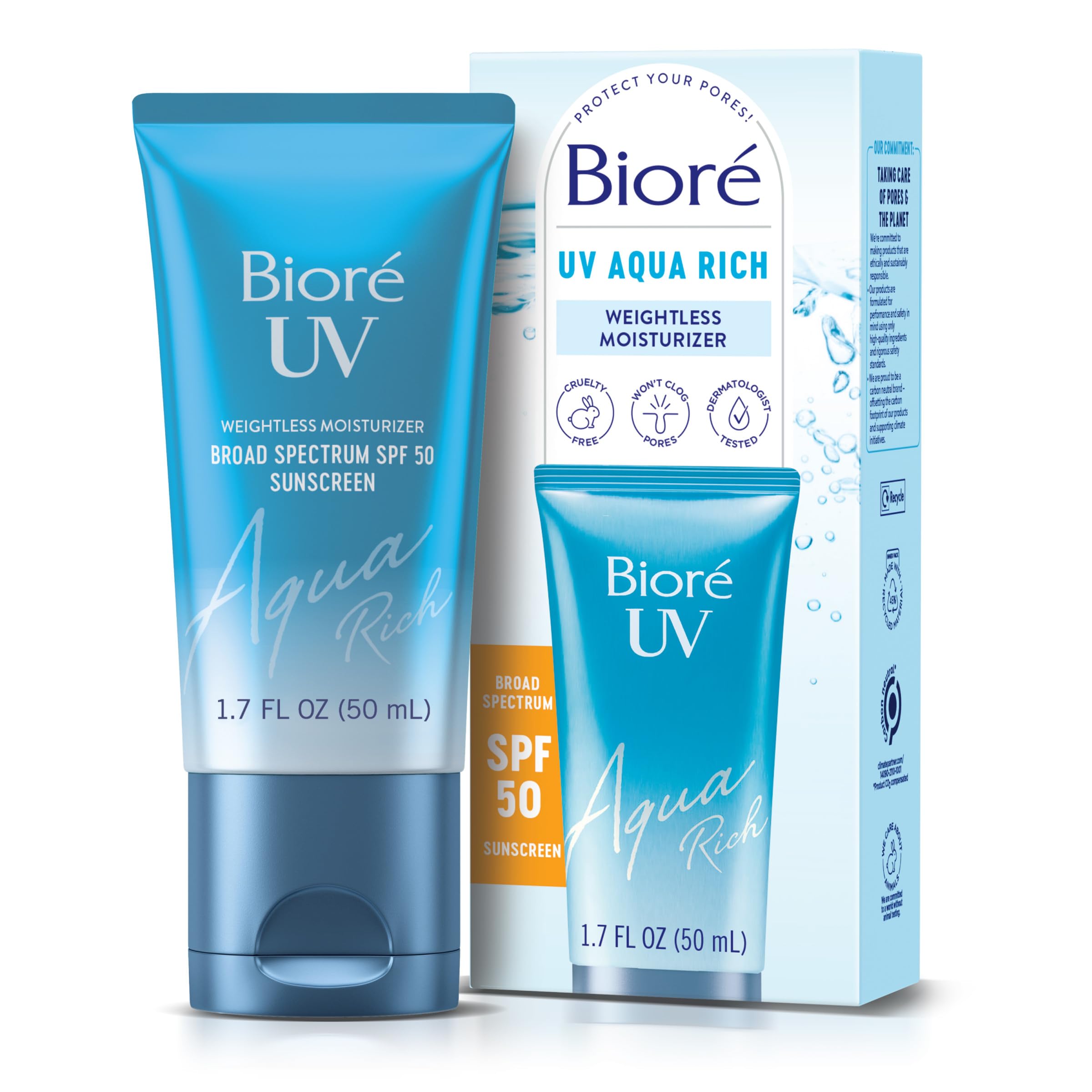 Protector Solar Bioré Uv Aqua Rich Spf 50 Pa++++ 50 Ml Para Rostro - Venta Internacional.