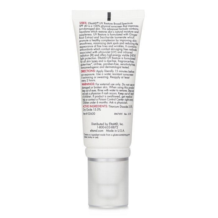Foto 5 pulgar | Protector Solar Eltamd Uv Restore Physical Facial Spf 40 100 Ml - 75 G - Venta Internacional.