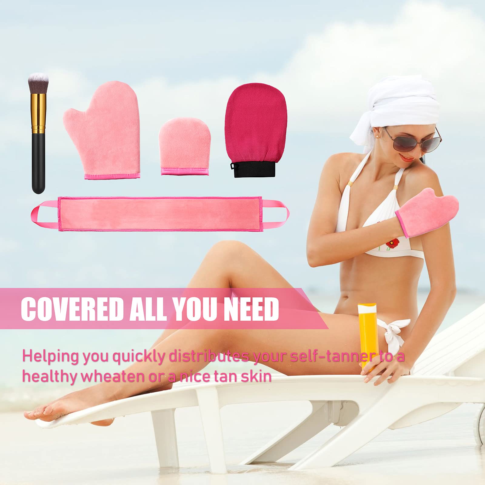 Foto 5 | Kit Aplicador De Guantes Autobronceadores Boao, 5 Piezas (rosa) - Venta Internacional.