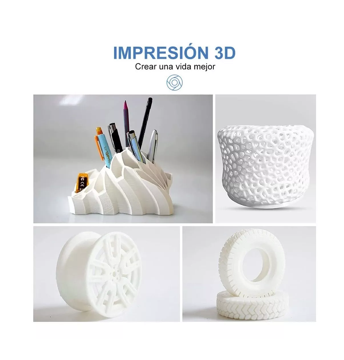 Foto 5 | Filamento De Impresora Material De Impresión 3d 1 Kg 1,75 Mm Blanco