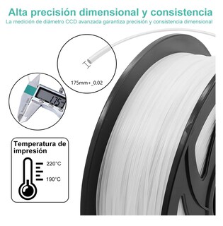 Foto 2 | Filamento Pla De 1,75 Mm, Precisión Dimensional De +/- 0,02, Color Blanco