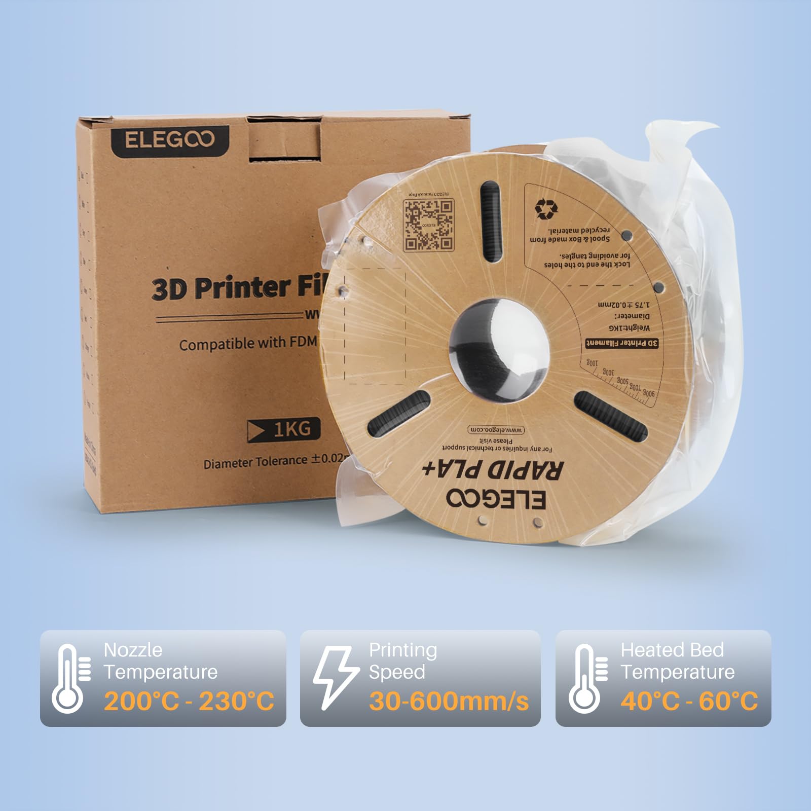 Foto 7 pulgar | Filamento Para Impresora 3d Elegoo Rapid Pla Plus De 1,75 Mm Gris, 1 Kg - Venta Internacional.
