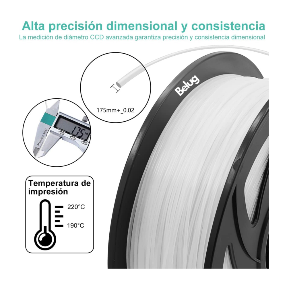 Foto 4 pulgar | Filamento Pla De 1,75 Mm, Precisión Dimensional De +/- 0,02, Belug Color Blanco