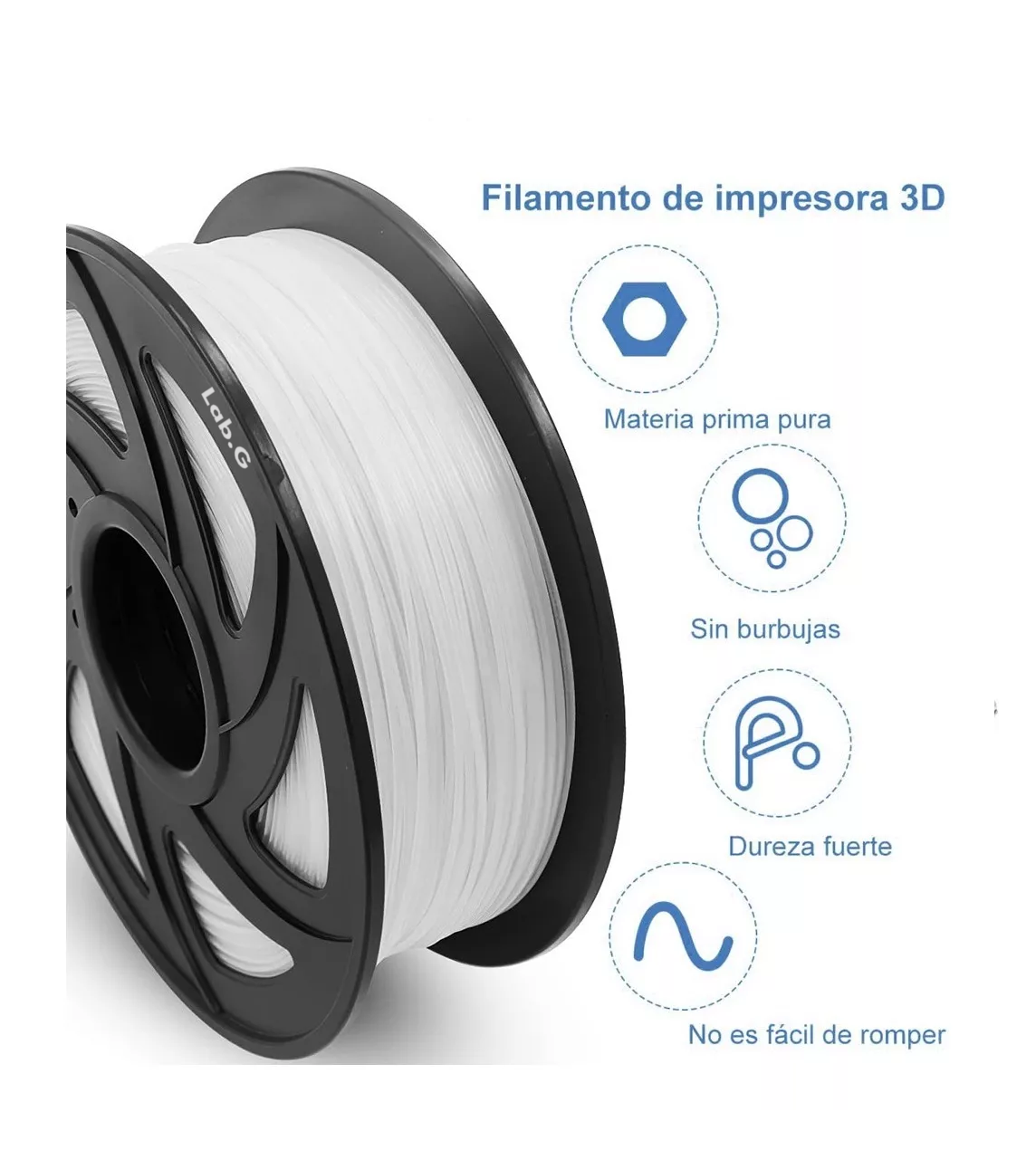 Foto 2 | Filamento De Impresora Material De Impresión 3d 1 Kg 1,75 Mm Blanco